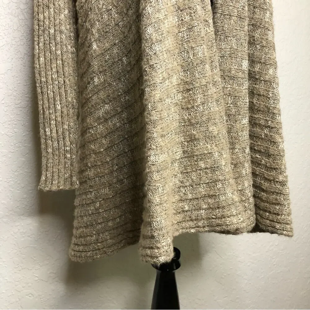 Free People Beached Shell tan ribbed open front wool blend cardigan size Small